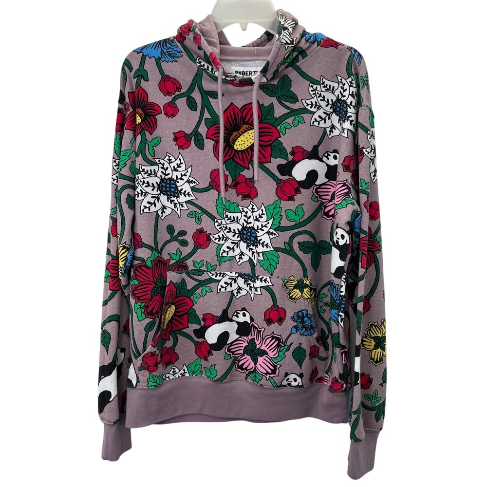 Roberto Lugo X Walmart Floral Panda Hoodie M Men Lavender Gray Pullover